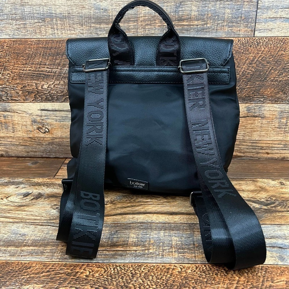 BOTKIER New York Black Mini Trigger Backpack Adjustable Straps Nylon Leather Bag - Picture 4 of 8